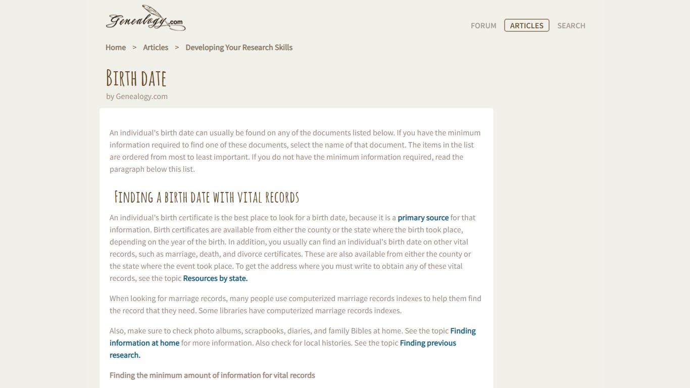 Finding a birth date - Genealogy.com